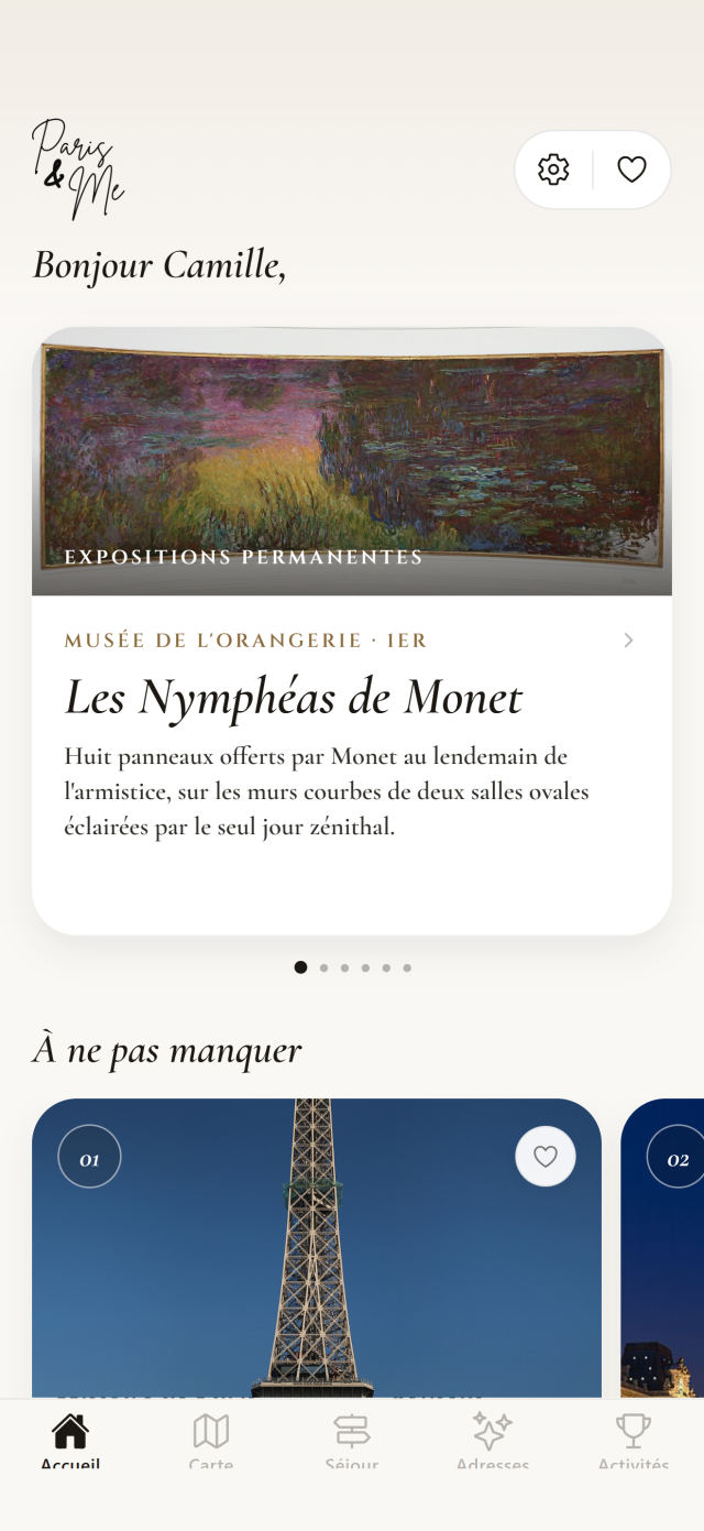 L’écran d’accueil de l’app Paris & Me