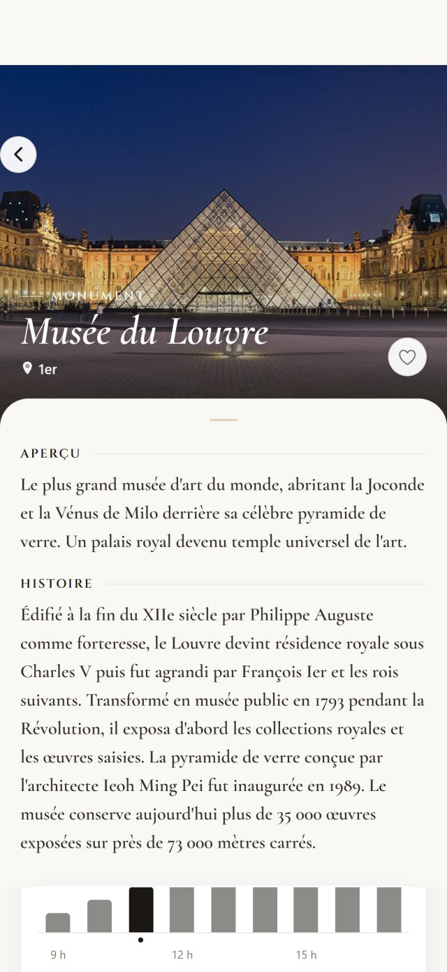 La fiche du musée du Louvre dans l’app