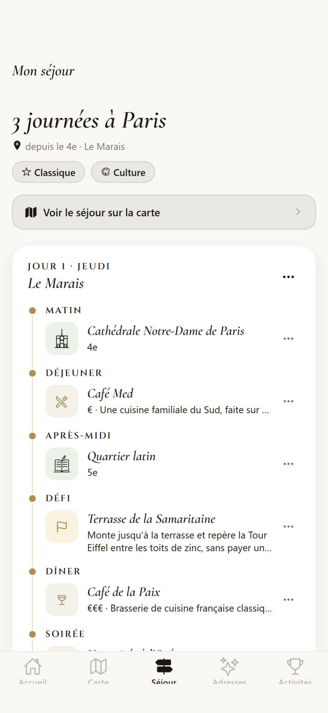 Un séjour de trois journées composé par l’app